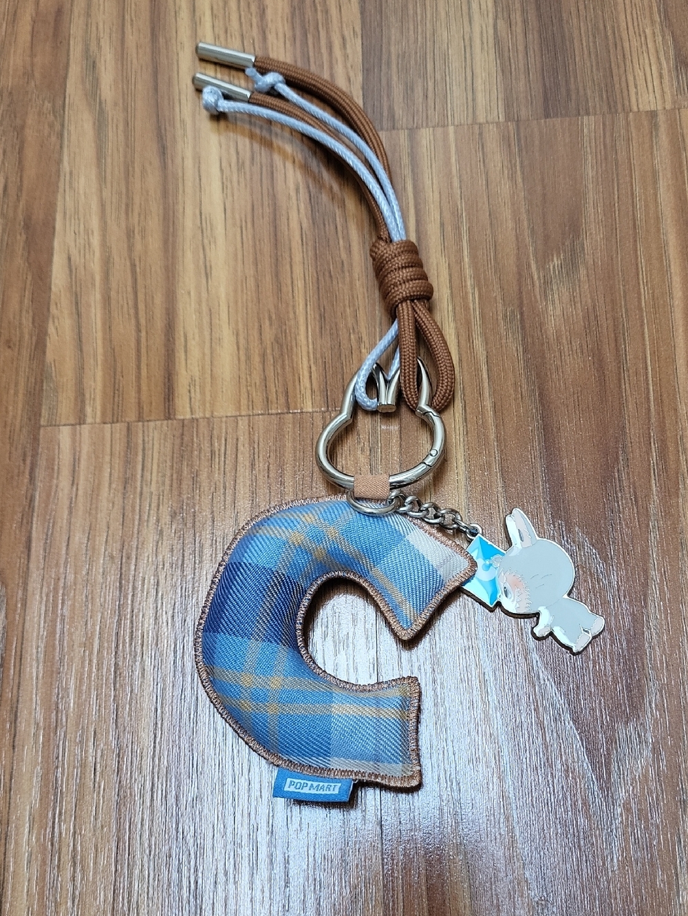 Labubu  Plaid Blue Letter C Keyring with Bunny Charm